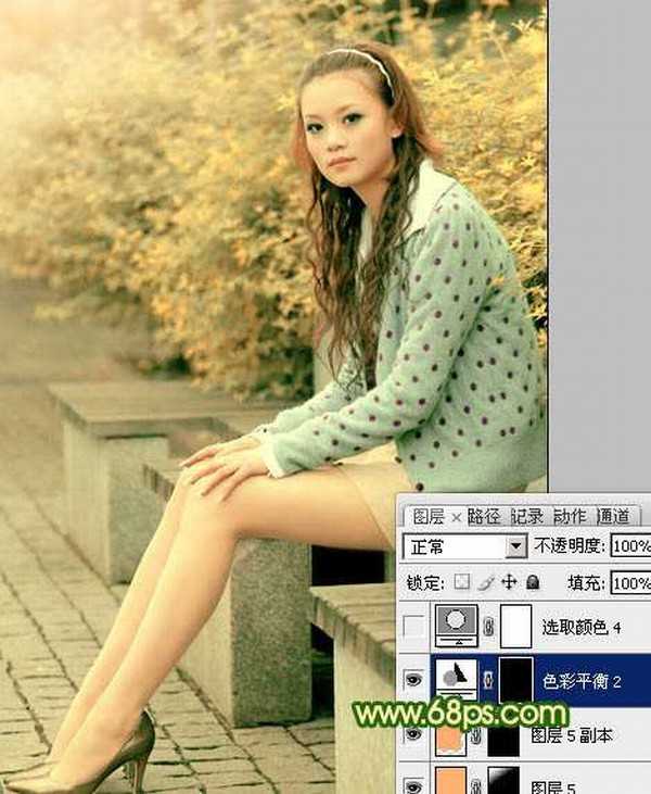 Photoshop将外景美女图片调制出温暖的橙绿色