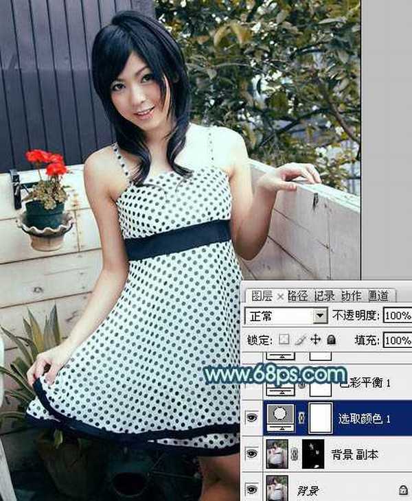 Photoshop将阳台上的美女图片调制出柔和的黄褐韩系色效果