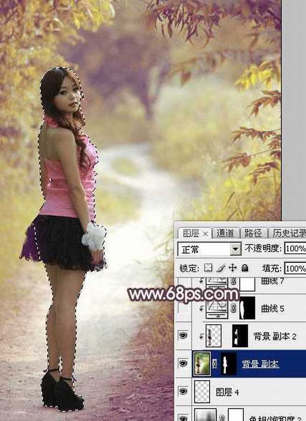 Photoshop为树林人物图片打造柔美的黄褐色效果教程