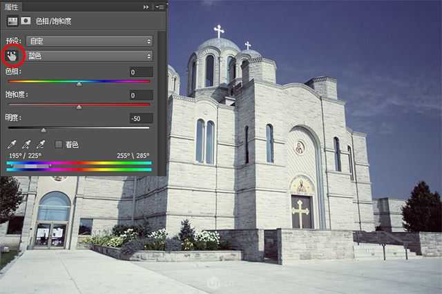 ps怎样把白天教堂图片调成黑夜的效果?